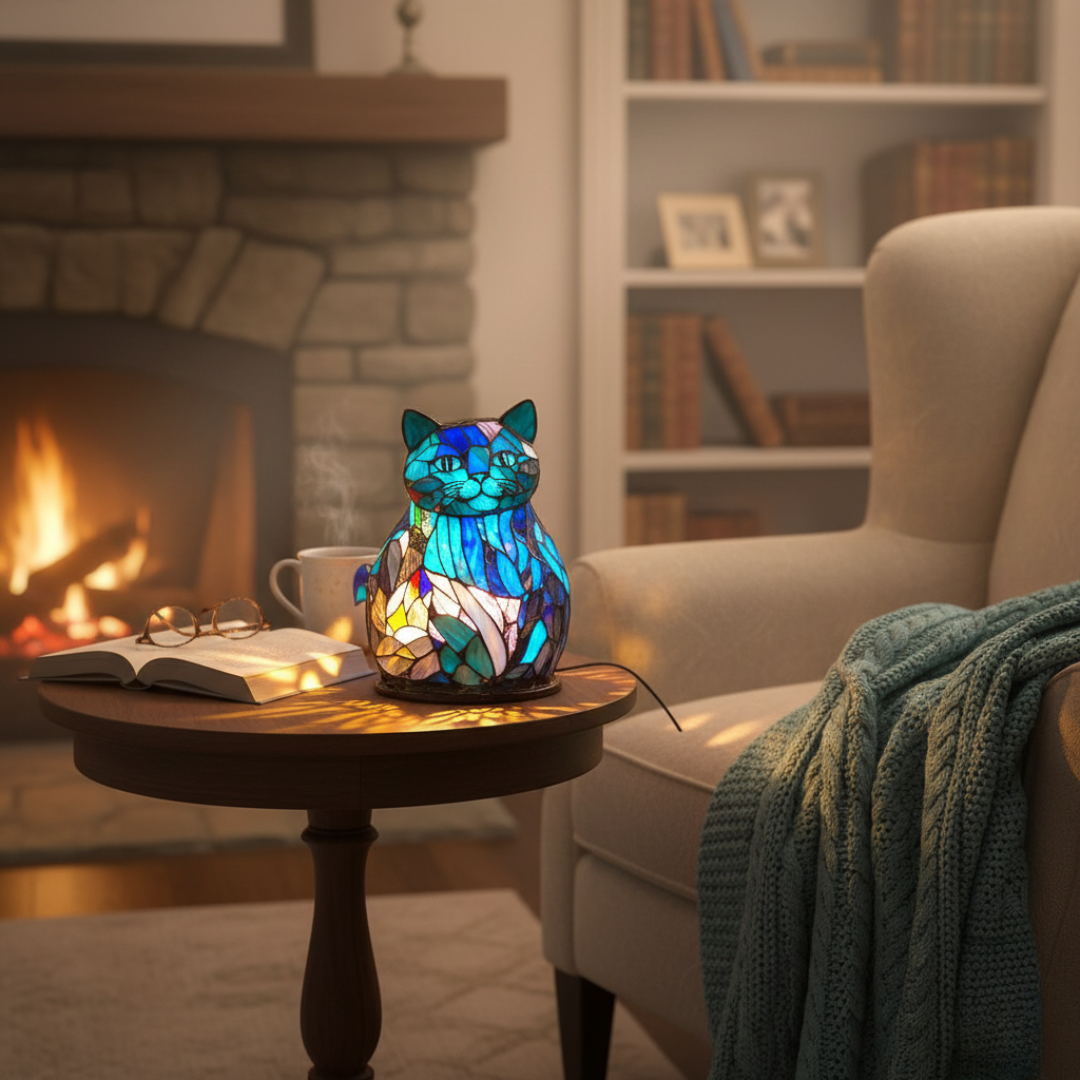 貓|彩色玻璃燈