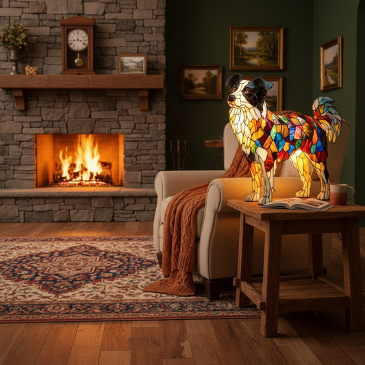 邊境牧羊犬|彩色玻璃燈