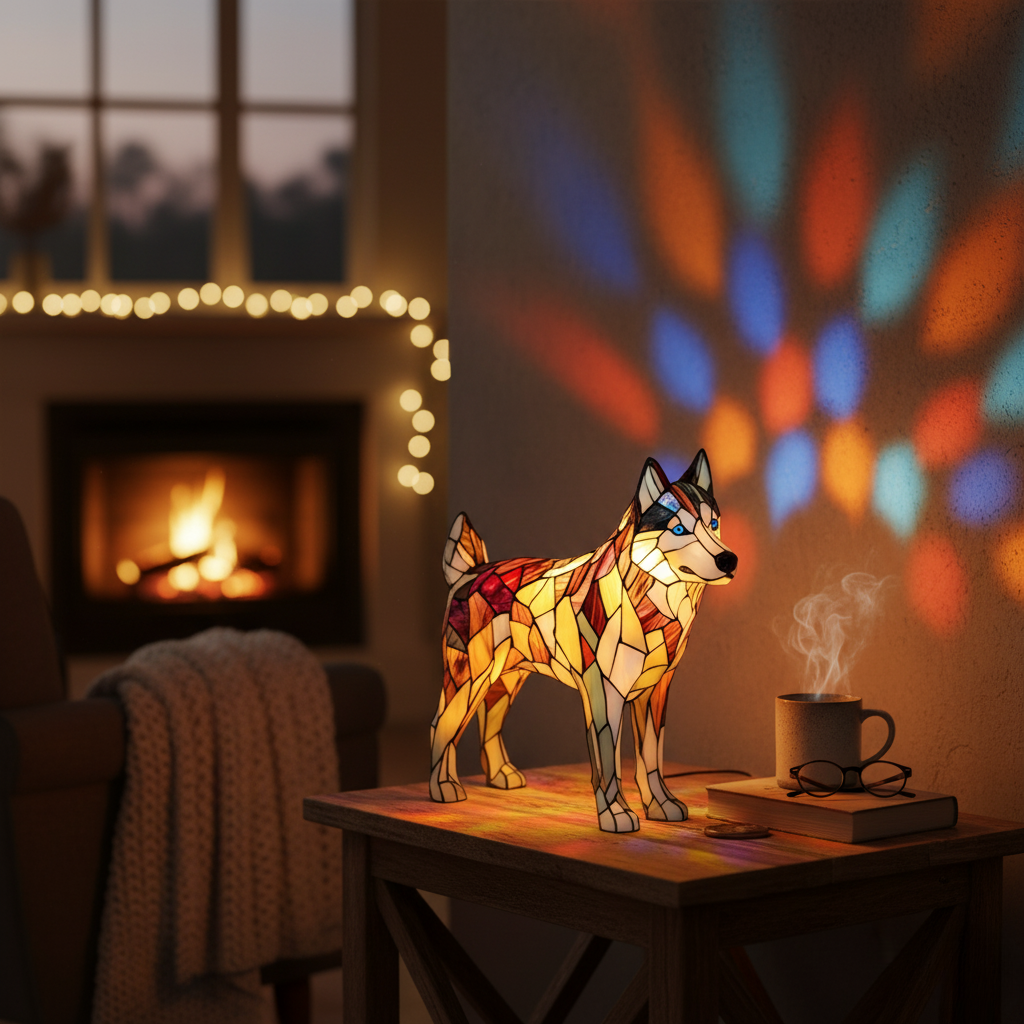 哈士奇｜彩色玻璃燈