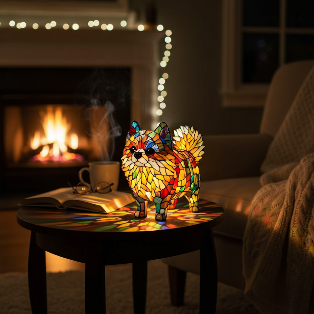 博美犬｜彩色玻璃燈