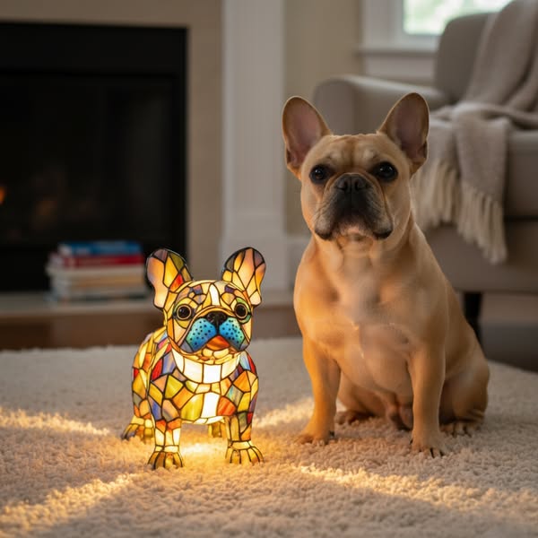 法國鬥牛犬｜彩色玻璃燈