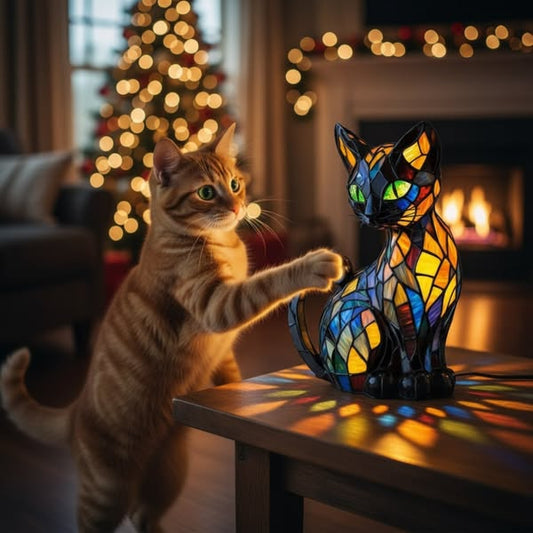貓｜彩色玻璃燈