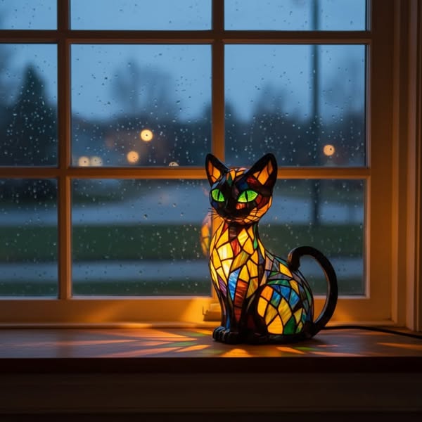 貓｜彩色玻璃燈